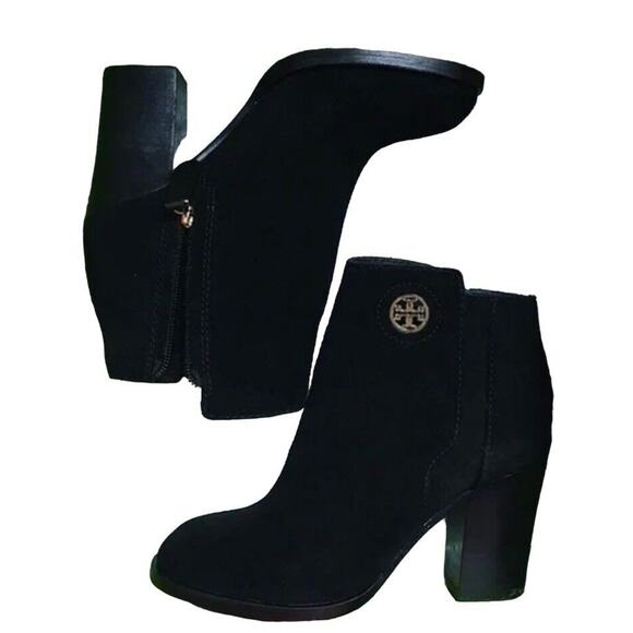 Tory Burch Junction Boots •9.5• Black Nubuck Leather Suede Ankle Bootie Heels - Picture 2 of 12